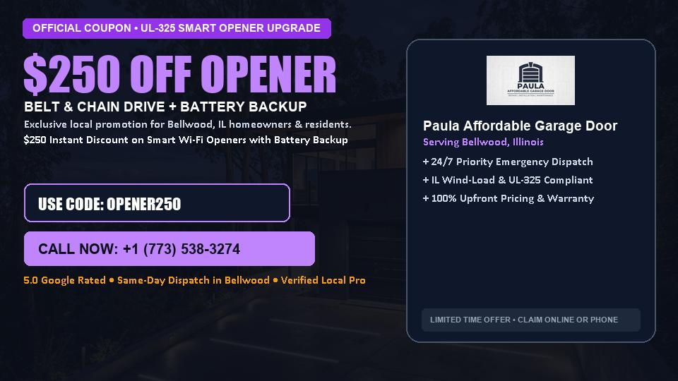 $250 OFF Smart Wi-Fi Garage Door Opener Installation in Bellwood, IL - Paula Affordable Garage Door